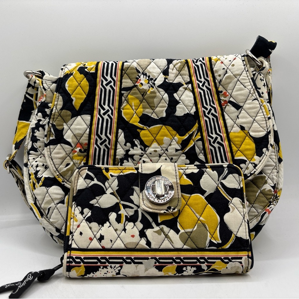 Vera Bradley Dogwood Saddle Up Black/Yellow Retired Crossbody Bag w/Wallet